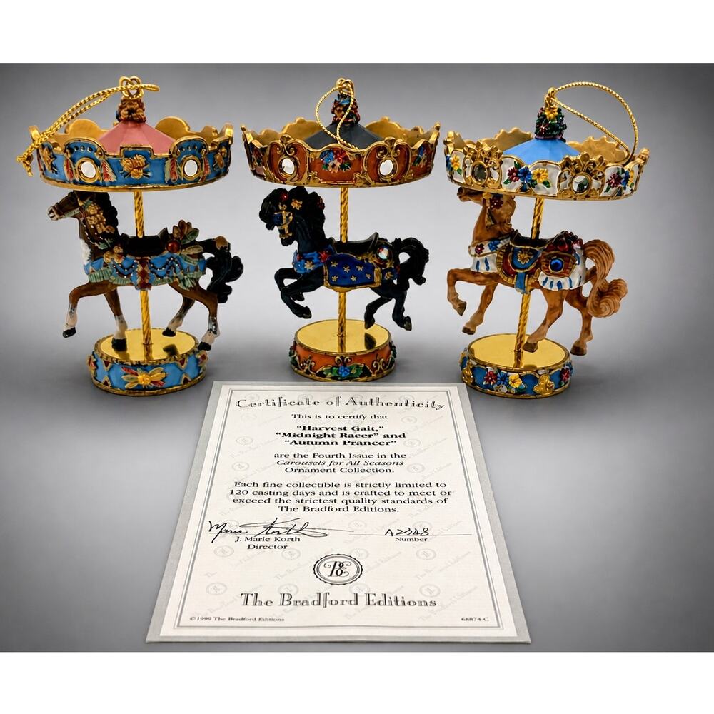 New Bradford Exchange Carousel for All Seasons Ornaments Set of 3 Box with COA